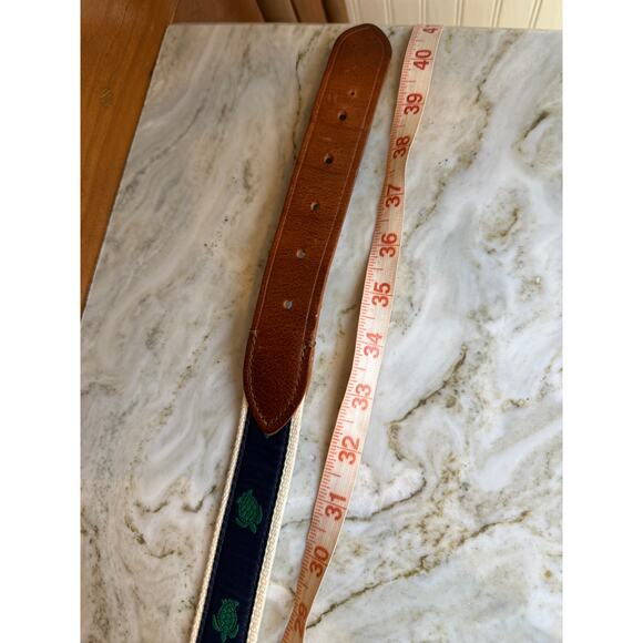 J Crew Canvas & Leather Trim Preppy Belt Turtle 34 - Picture 6 of 6